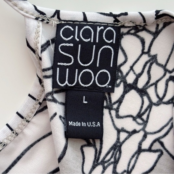 Clara Sunwoo Sleeveless Floral Tunic Top Large Tan White Black - Picture 6 of 8